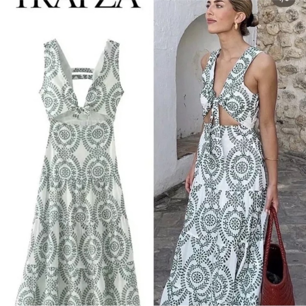 PERFORATED KNOTTED EMBROIDERED DRESS